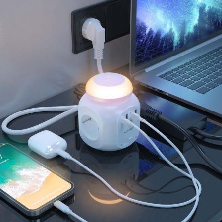 Aisens Regleta de Enchufes Multifunción con 4 Tomas, 1 USB-C, 3 USB-A y Luz Nocturna, Blanco Aisens Regleta de Enchufes Multifunción con 4 Tomas, 1 USB-C, 3 USB-A y Luz Nocturna, Blanco